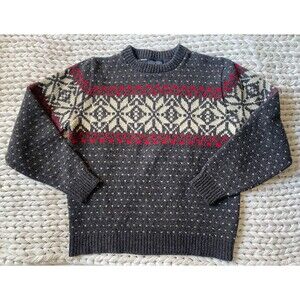 Vintage Lands’ End Wool Sweater Women’s L Nordic Snowflake Motif Knit Fair Isle